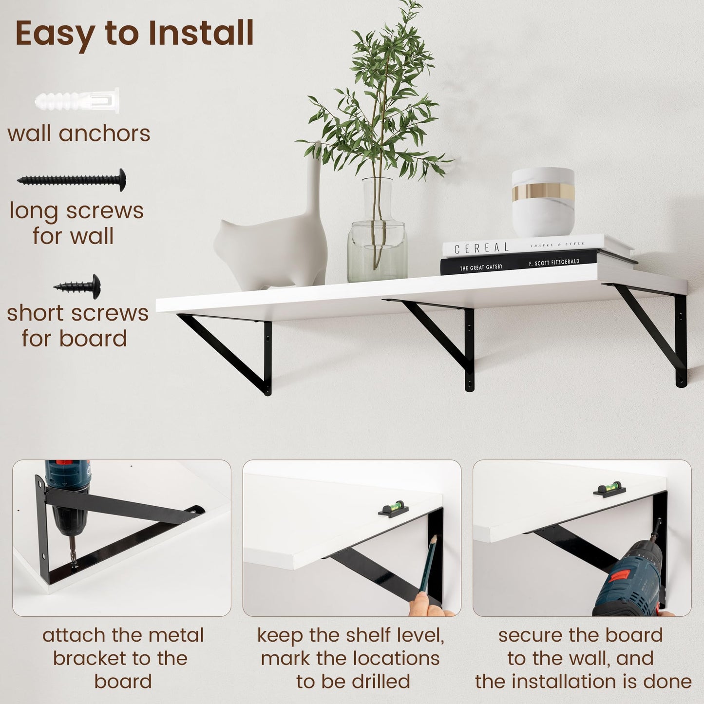 Axeman Floating Shelves for Wall White - 36 Inch Wide x 12 Inch Deep Wall Shelves Set of 2 - White Deep Wood Floating Shelves for Living Room Bedroom Laundry Room