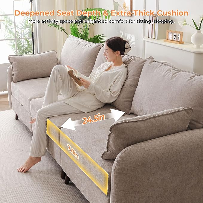 104'' Modular Sectional Sofa with Seats Storage, 3 Seater Sofa Couch with Deep Seat,Oversized Comfy Couch for Living Room,Bedroom,2 Throw Pillow,Chenille,Khaki