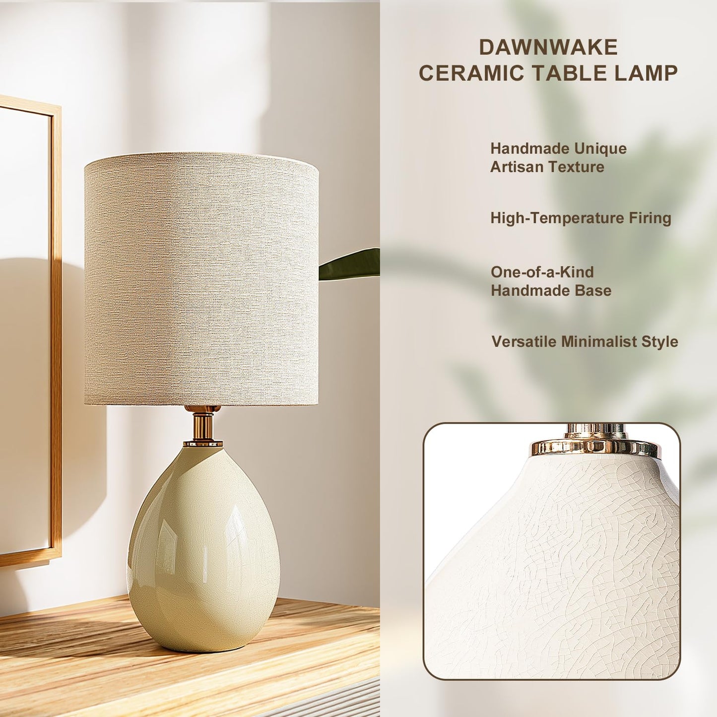 Dawnwake 18.5" Table Lamps Set of 2 for Living Room Bedroom, Bedside Lamps for Night Stands, Desk Nightstand Lamp Dimmable, Modern Linen Cream Ceramic Lamps