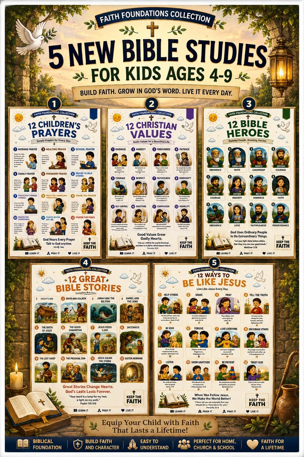 JELLY BEAN GENIUS VBS Decorations & Bible Posters, 5-Pack Laminated Set