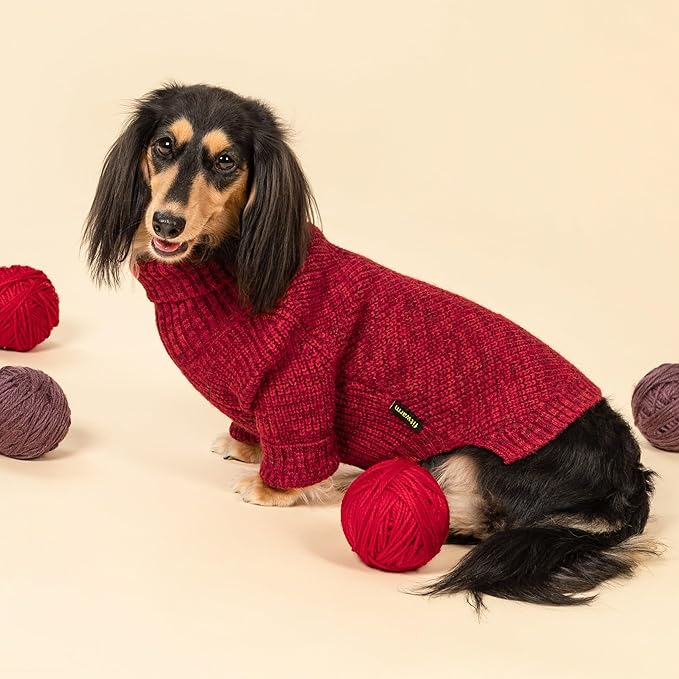Fitwarm Knitted Turtleneck Dog Sweater, Thermal Dog Winter Clothes for Small Dogs Boy Girl, Holiday Pet Outfit, Heather Dark Red, Medium