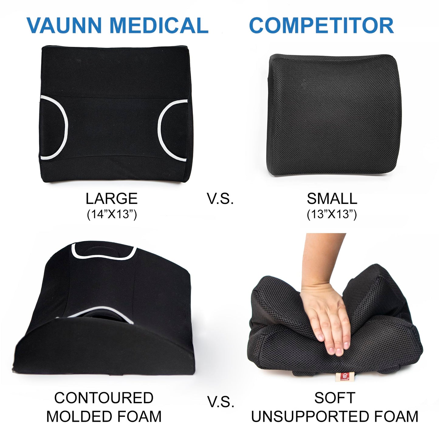Vaunn Medical Seat Cushion, Lumbar Back Support Pillow for Office Chair with Removable Firm Insert