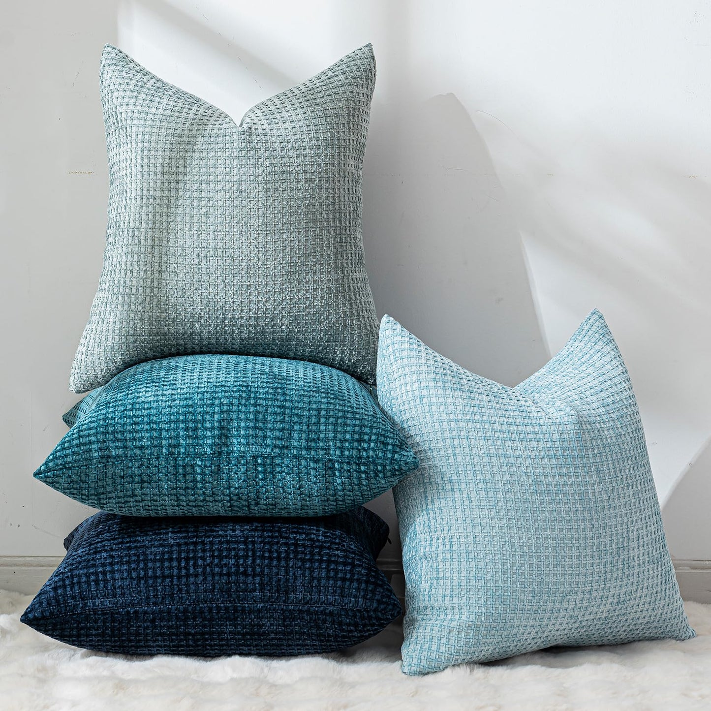 Cushonix Pack of 4 Throw Pillow Covers 18x18 inch Blue Series Boho Cushion Covers Decorative Farmhouse Pillow Covers for Couch Bed Sofa Living Room Home Decor Soft Square Pillowcase