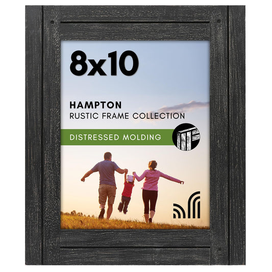 Americanflat 8x10 Picture Frame with Polished, Crystal Clear Glass - Hampton Collection - Distressed Wood Picture Frames for Tabletop and Wall Display - Charcoal Black