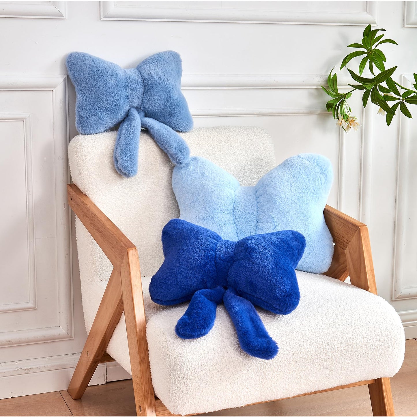 XVTRU Bow Pillow, Soft Bow Decorative Pillows with Faux Rabbit Fur, Cute Bow Throw Pillows, Aesthetic Home Decor Bow Shaped Plush Pillow for Bedroom Sofa Couch (Royal Blue, Small-12 Inch)