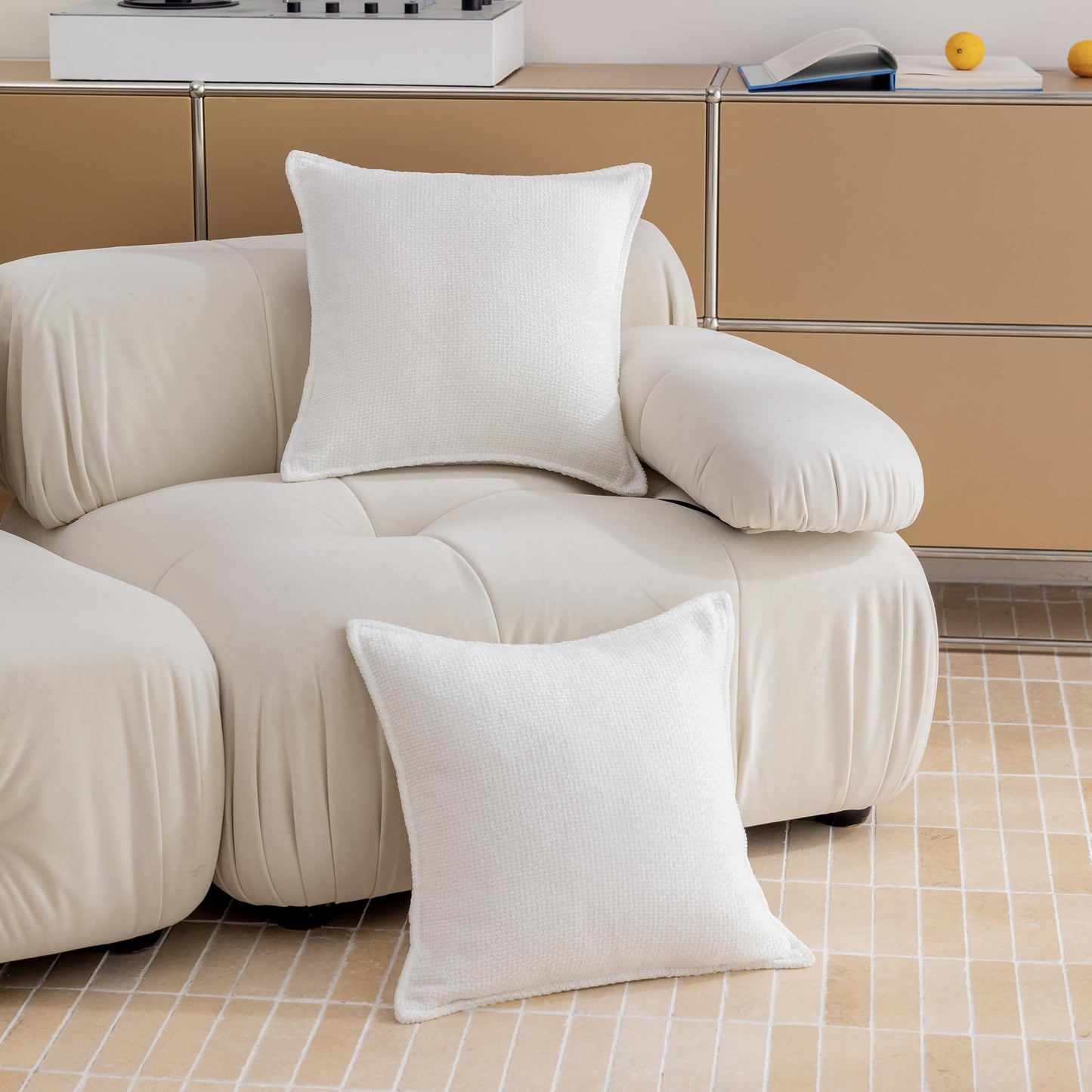 Home Brilliant White Euro Shams Set of 2 24x24 Throw Pillow Covers Chenille Decoration Striped Waffle Euro Throw Pillow Sham Couch Cushion Cover for Teen Girls, 24 x 24 inch, White