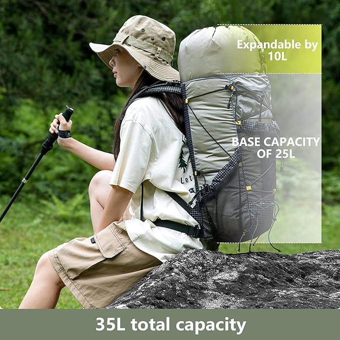 BISINNA Hiking Backpack 25+10L Lightweight Camping Backpack Daypack Ultralight 580g Backpacks for Travel Climbing Backpacking Outdoor for Adults