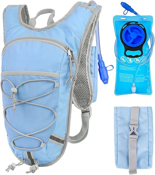 Lightweight Hydration Backpack 2L Water Bladder Pack for Running, Cycling, Hiking – Anti-Theft Water Backpack with Phone Holder, Trekking Pole Holder & Reflective Strips for Men & Women