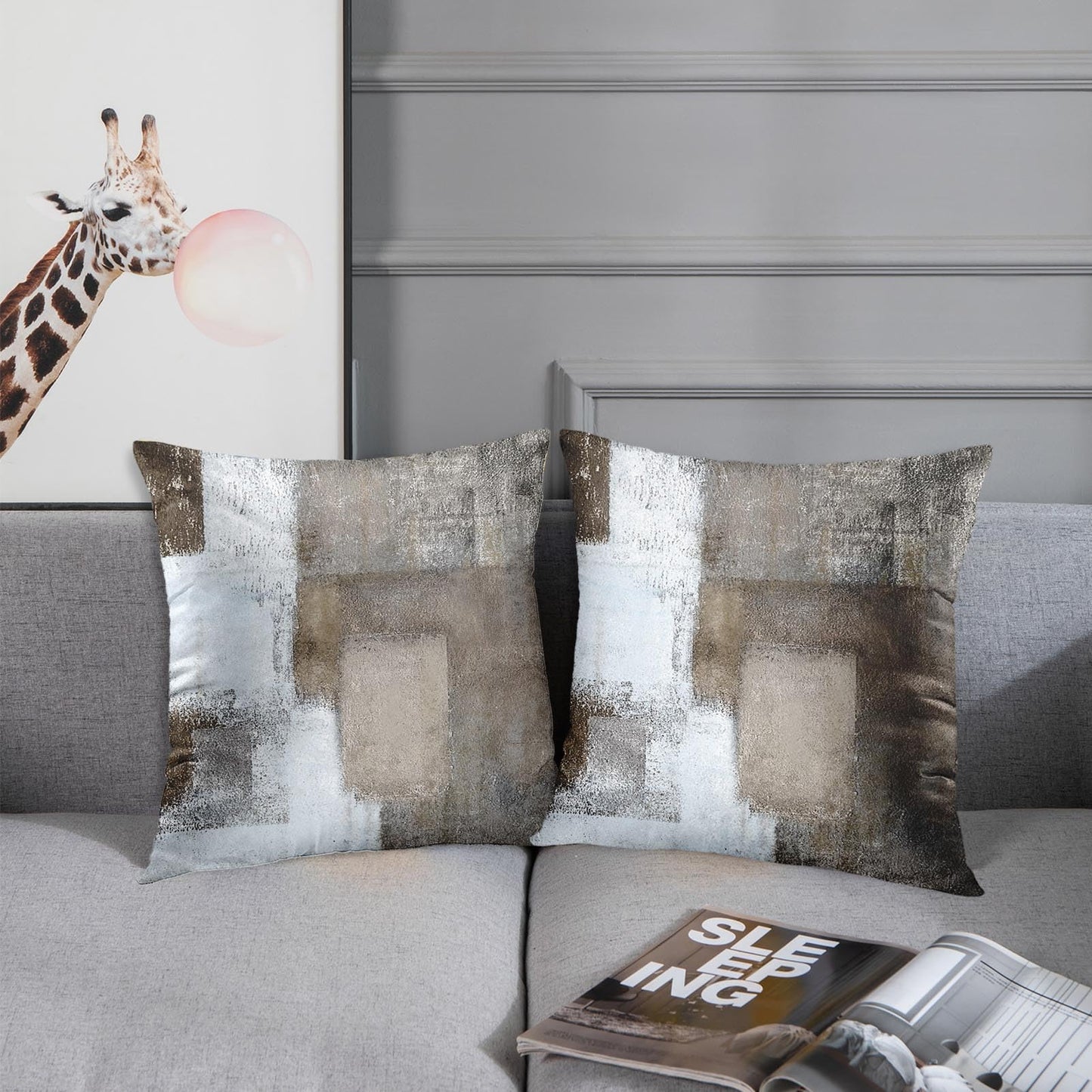 Britimes Throw Pillow Covers Modern Home Art Decor, 18 x 18 Inches Set of 2 Abstract Oil Painting Pillowcases for Bedroom, Living Room, Cushion Couch Sofa, Beige Home Grey Brown
