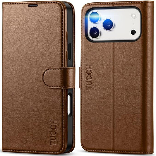 TUCCH Wallet Case for iPhone 17 Pro Max (6.9") 2025, 4 Card Slots | RFID Blocking | Stand | PU Leather | Magnetic Closure | Protective Flip Folio Cover | Shockproof TPU Shell | Brown