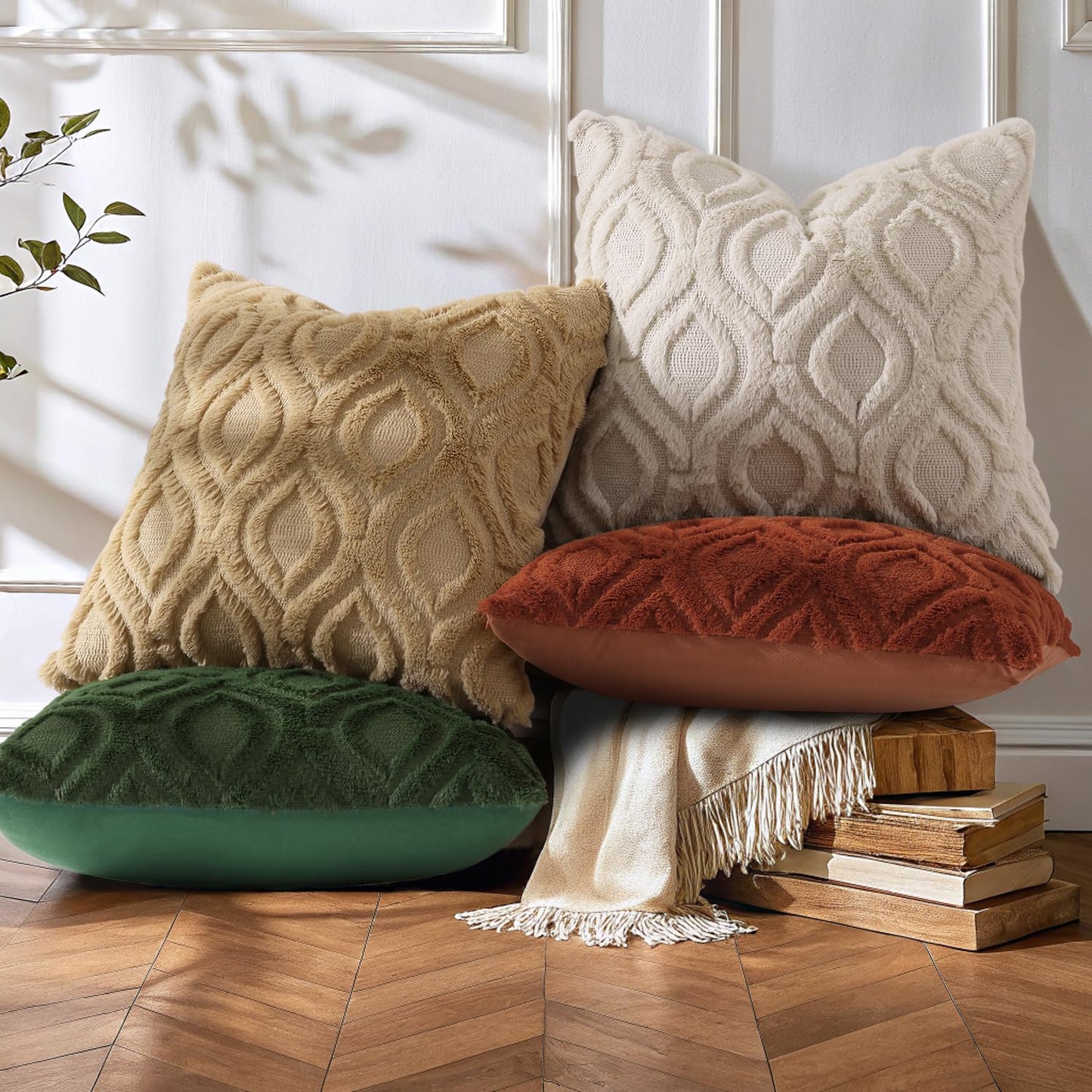 decorUhome Throw Pillow Covers 12x20 Inch Set of 2, Soft Plush Faux Wool Light Brown Khaki Solid Couch Pillow Covers, Accent Farmhouse Neutral Rectangle Pillow Cases for Sofa Bed Living Room