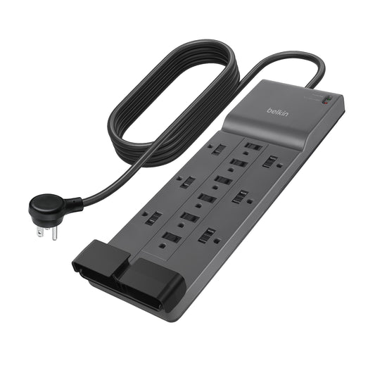 Belkin 12-Outlet Surge Protector Power Strip w/ 12 AC Outlets & 8ft Flat Plug, UL-Listed Heavy-Duty Extension Cord for Home, Office, Travel, Computer, Laptop, Charger - 3,780 Joules of Protection