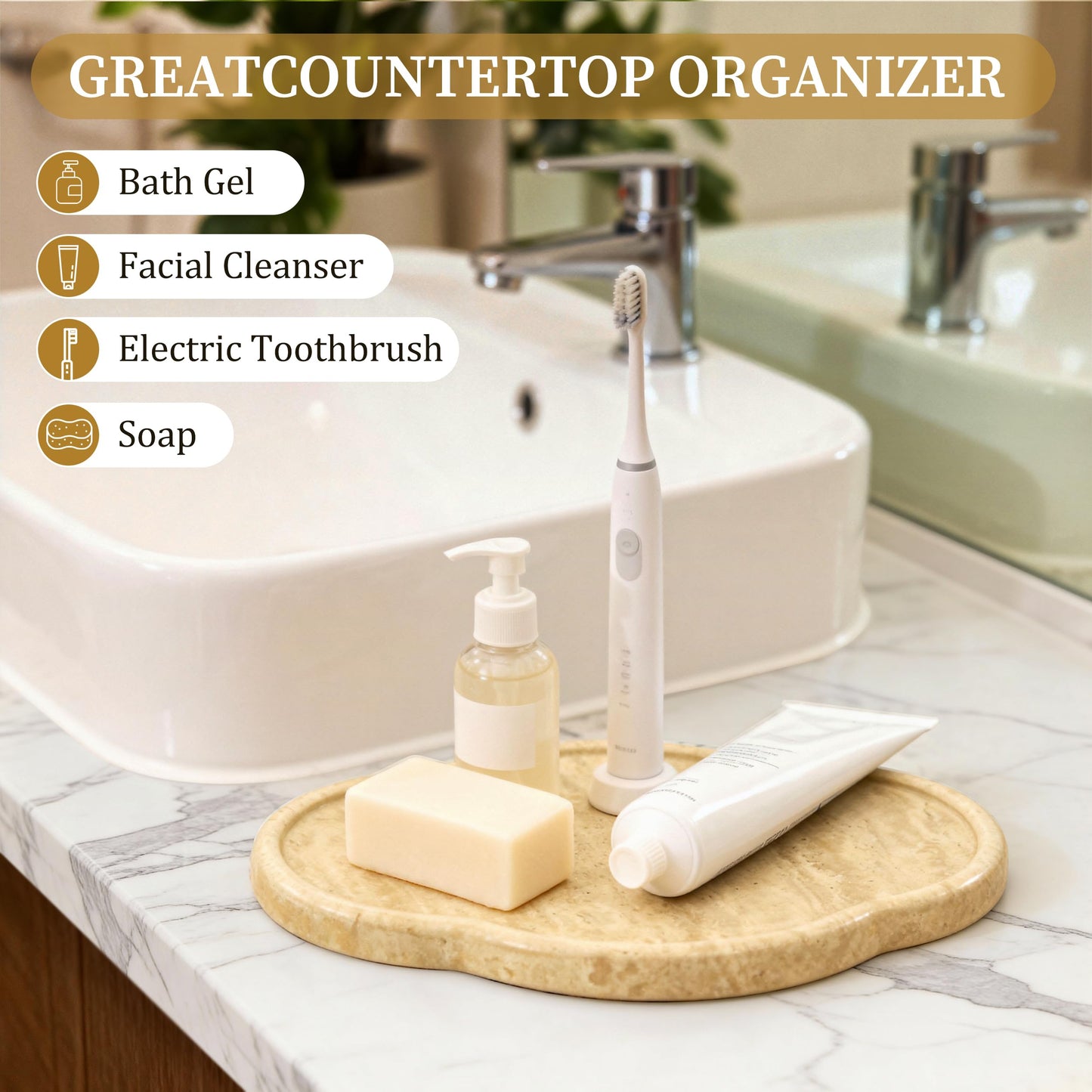 JenYuu Natural Travertine Decorative Marble Tray - Petal Shaped
