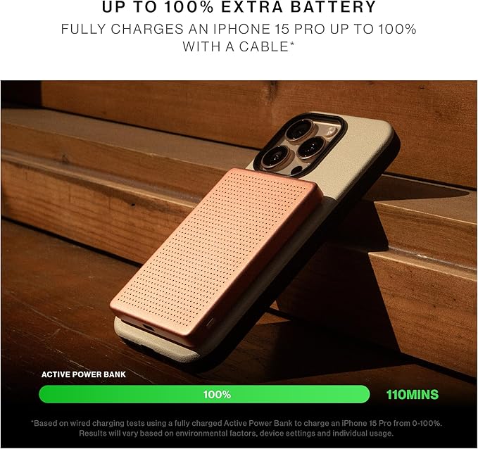 Native Union Active Power Bank | Magnetic - MagSafe Compatible 5000mAh 15W Portable Charger - USB-C Cable Included - Compatible with iPhone Air, 17, 17 Pro, 17 Pro Max, AirPods Pro 3 & More (Apricot)