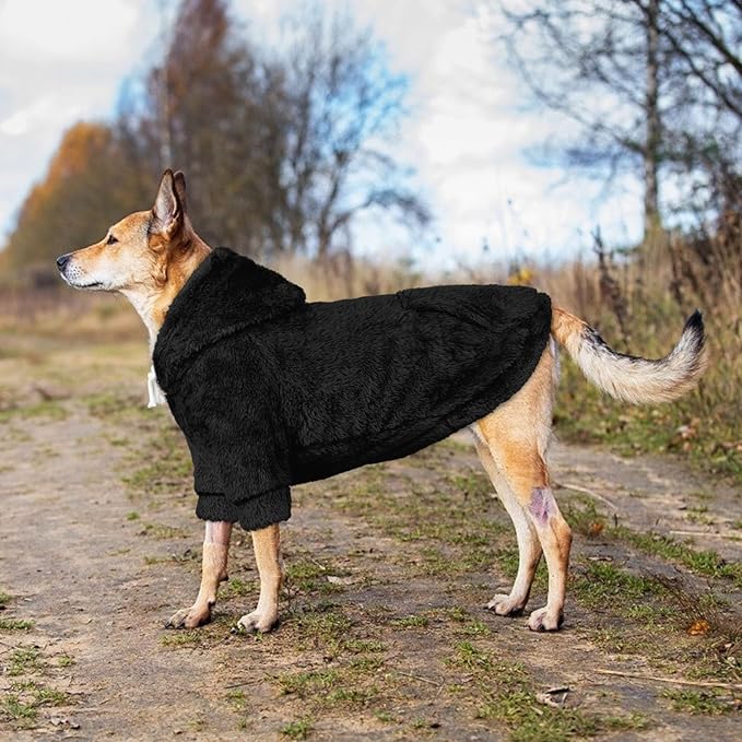 Dog Sweater,Dog Hoodies,Warm Fuzzy Fleece Sweatshirt with Hood & Pocket,Leash Hole,Cozy Cold Weather Pet Clothes Pet Sweater for Medium Large Dogs(Black,XL)