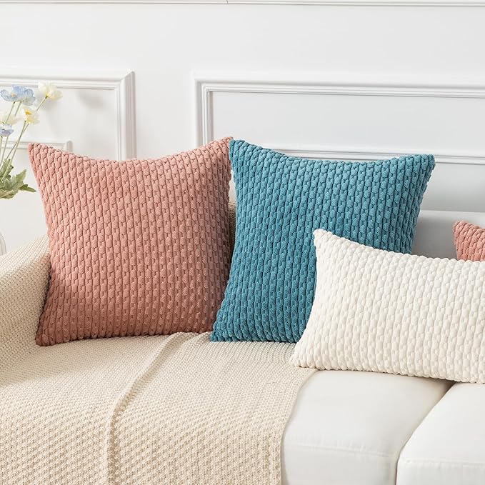 Kevin Textile Throw Pillow Covers Soft Corduroy Decorative Set of 2 Boho Striped Pillow Covers Pillowcases Valentines Day Farmhouse Home Decor for Couch Bed Sofa Living Room 26x26 Inch Baby Pink
