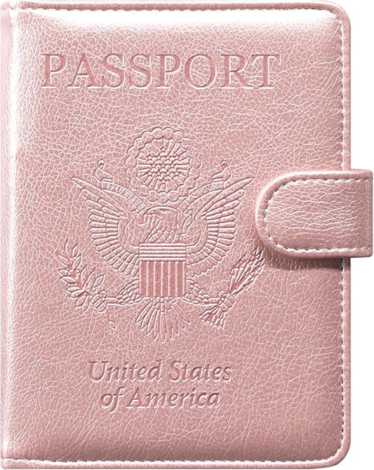 ACdream Passport and Vaccine Card Holder Combo, Cover Case with CDC Vaccination Card Slot, Leather Travel Documents Organizer Protector, with RFID Blocking, for Women and Men, Rose Gold