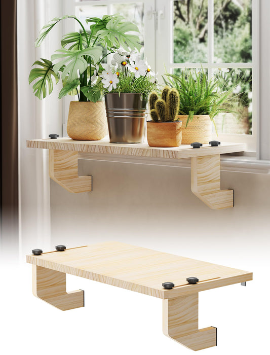 NiHome Window Sill Extender Plant Shelf, No Drill Wood Adjustable 21.2x11.8