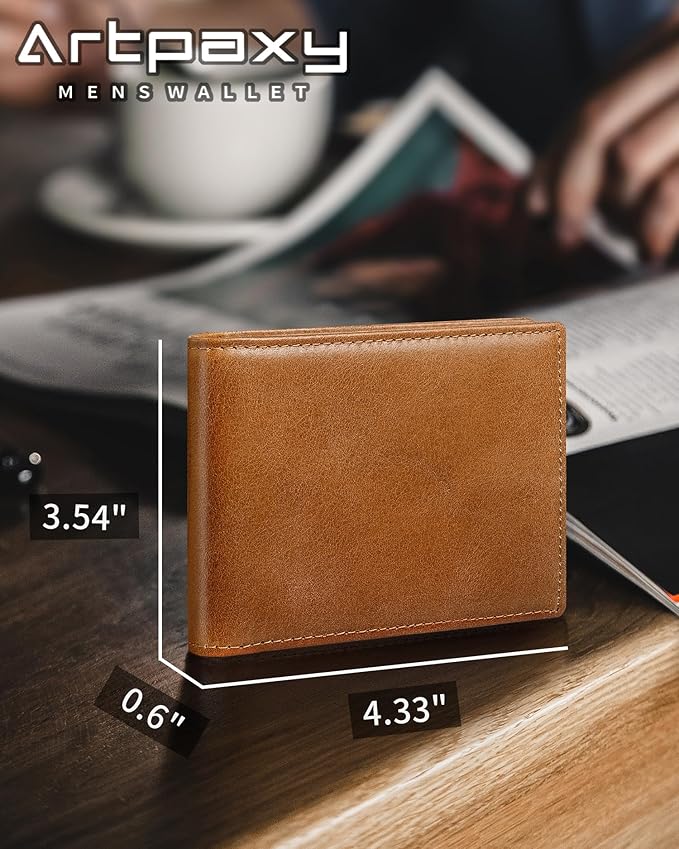 Artpaxy Mens Wallet Bifold Genuine Leather RFID Blocking Wallet for Men with 2 ID Windows 12 Card Holders 2 cash pockets 1 Gift Box