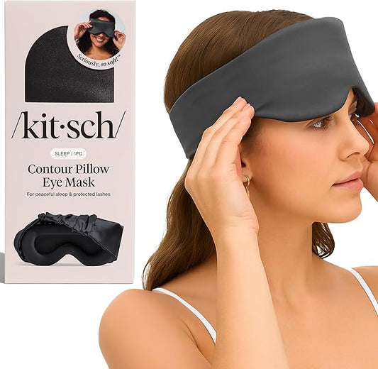 Kitsch Contour Pillow Eye Mask – Softer Than Silk Eye Masks for Sleep, Blindfold Sleep Masks for Women & Men, No Eye Pressure, Lightweight, Eye Care, Travel Essentials - Charcoal