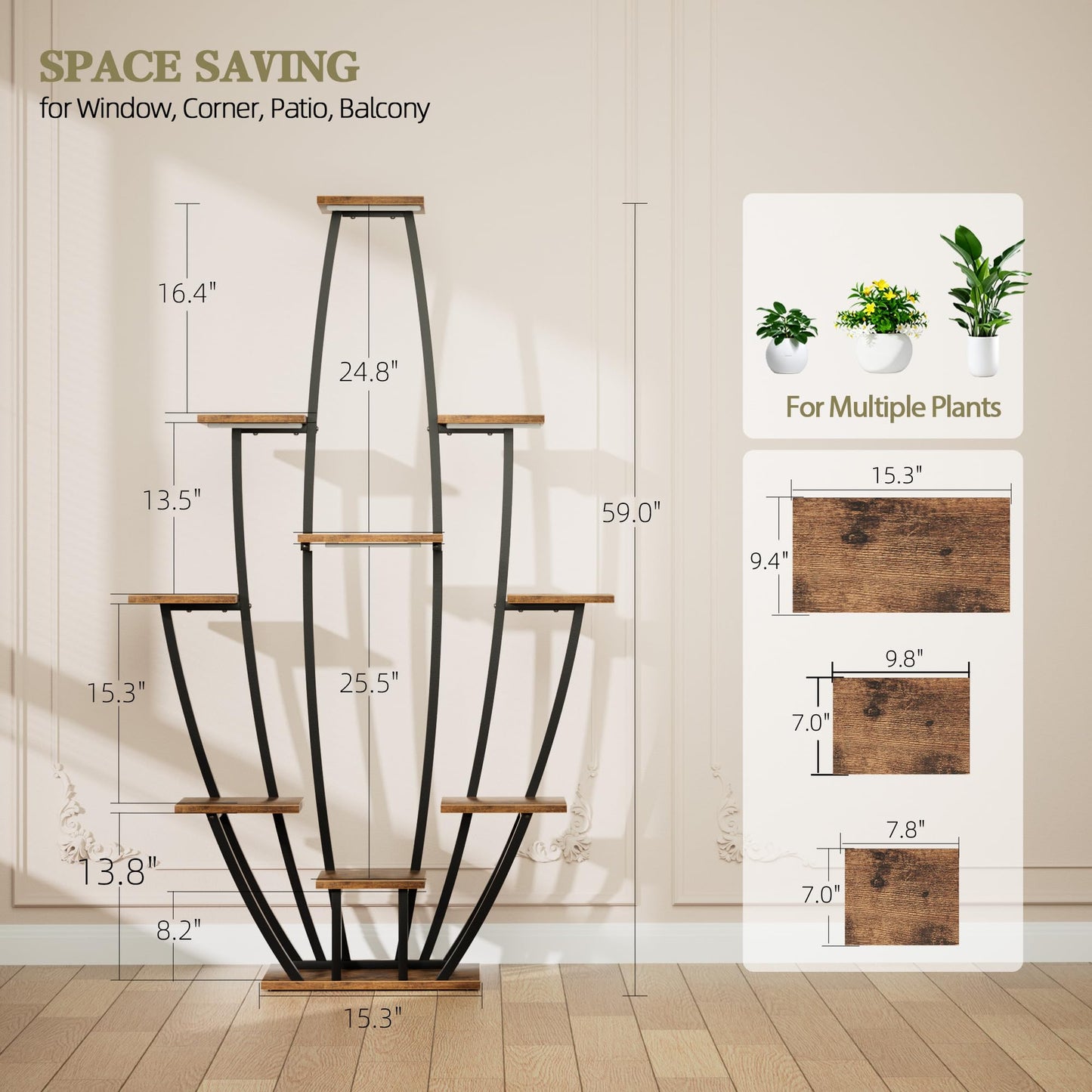 Plant Stand Indoor with Grow Lights - 10 Tiered Tall Plant Shelf Indoor, 59" Large Plant Stands for Indoor Plants, Metal Corner Flower Holder Rack Display for Living Room Patio Garden Balcony Home