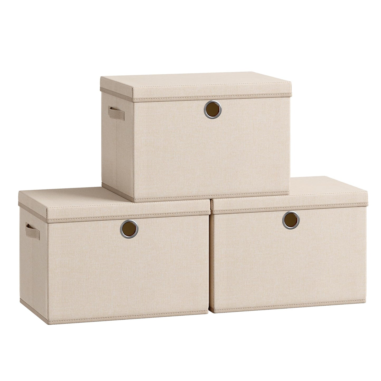 SONGMICS Large Storage Bins with Lids, 41 Quart Fabric Closet Organizer, 3 Pack Foldable Storage Boxes, 16.9" L x 11.8" W x 11.8" H, Summer Sand URFB545LF01
