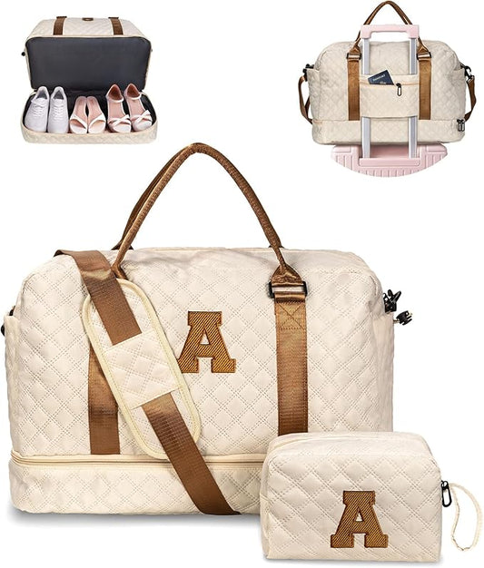 Vogewood Gifts for Teenage Girls - Personalized Letter Duffle Bag with Shoe Compartment, Kids Overnight Bag, Women's Travel Bag, Valentine's Day Gift for Women Friend Niece Birthday (Letter A)