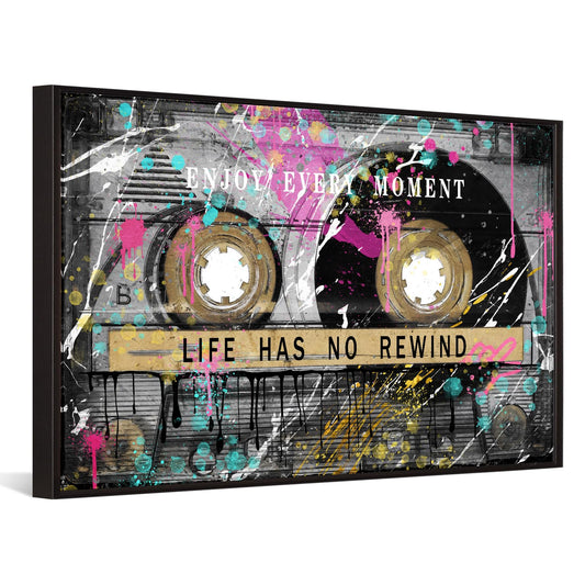 KREATIVE ARTS XXLarge Vintage Graffiti Street Art Canvas Retro Cassette Tape Life Quote Wall Art with Black Floater Frame Inspirational and Motivational Office Decor 32x48 Inch