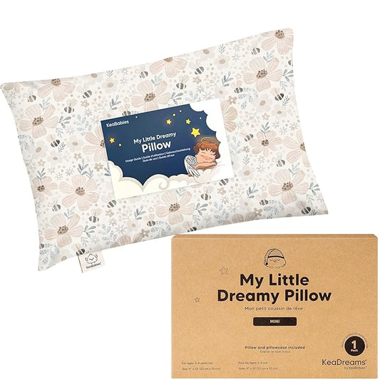 Mini Toddler Pillow with Pillowcase - 9x13 My Little Dreamy Travel Kids Pillow for Sleeping, Toddler Bed, Small, Tiny, Organic Cotton Pillowcase, Soft & Breathable, Kids 2-4 Years Old (Flora Vale)