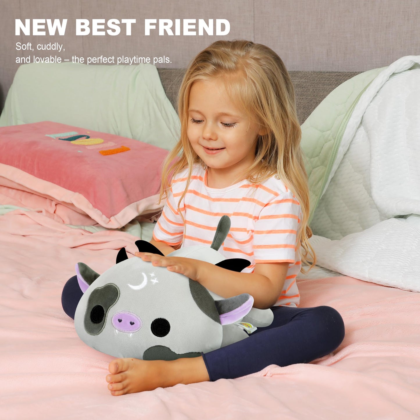 Onsoyours Original Cute Bat Cow Plushie, Soft Stuffed Cow Squishy Plush Animal Toy Cow with Wings Bat Pillow for Kids (Bat Cow, 12")