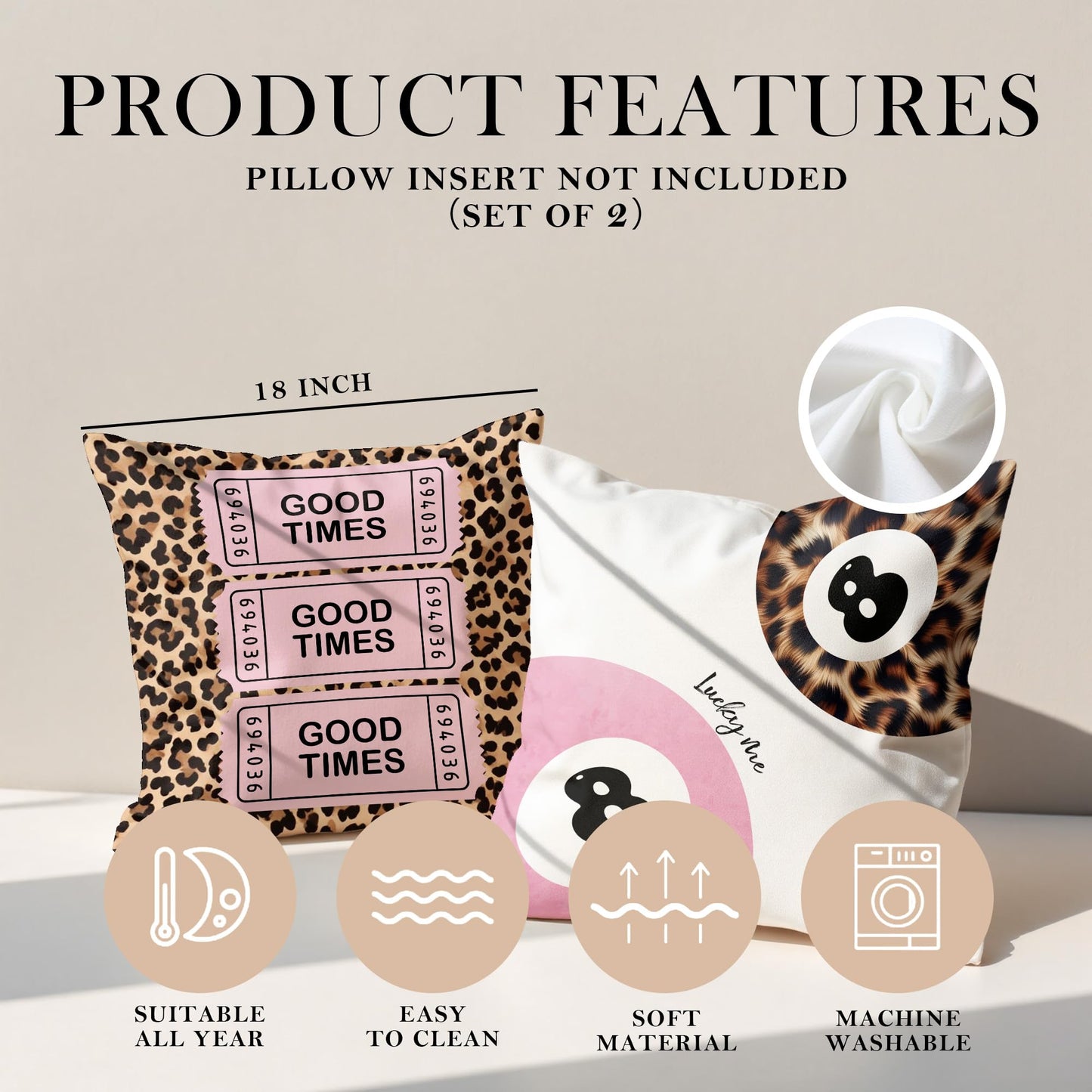 GTYNU Trendy Funky Cheetah Pink Y2K Luck 8 Ball Throw Pillow Covers 18x18 Set of 2,Cheetah Leopard Lover Gifts for Women,Coquette Preppy Pillow Covers for Girls Room Dorm Apartment Decor,（613）