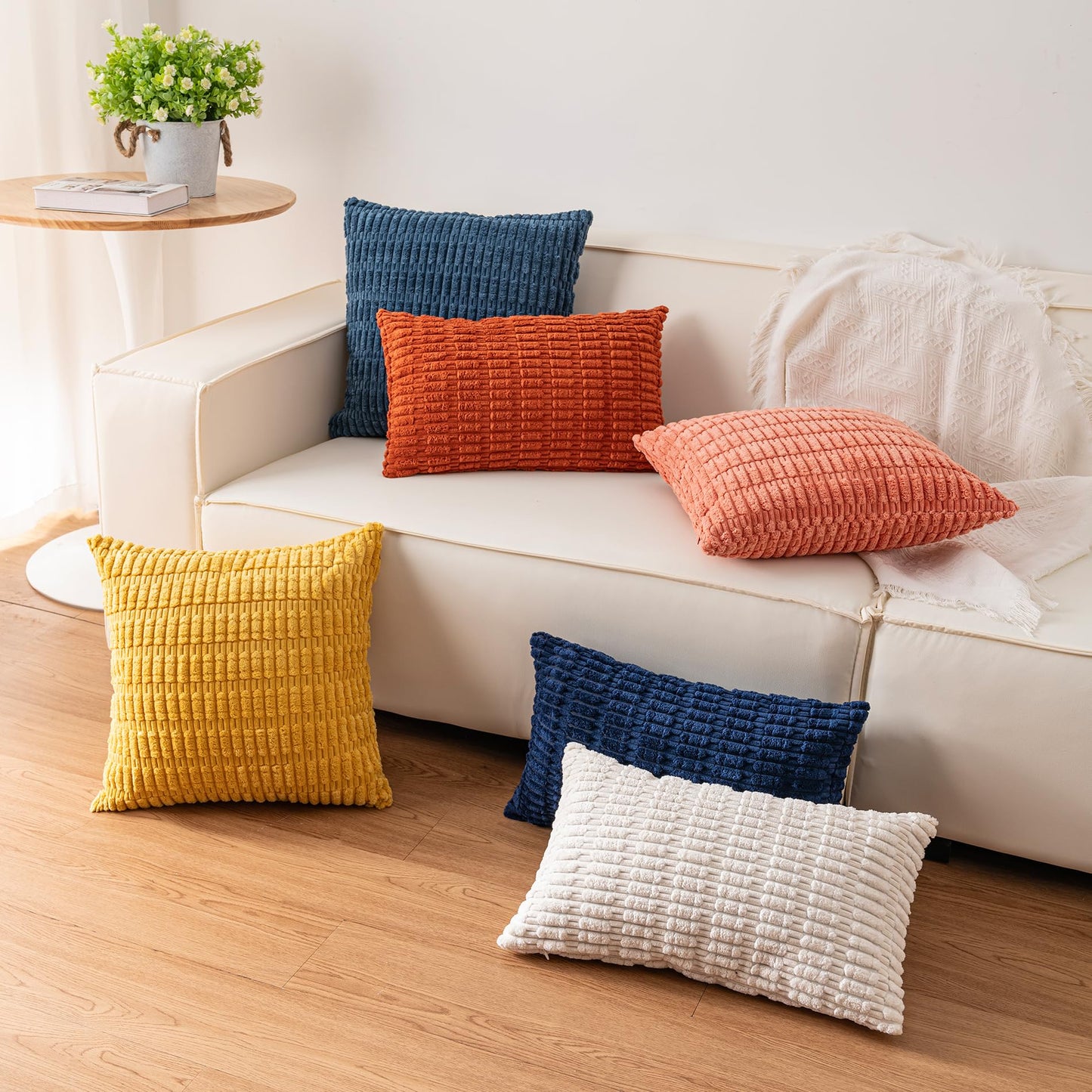 Aegero Pack of 2 Corduroy Decorative Throw Pillow Covers 22x22 Inch Soft Striped Pillow Covers Modern Farmhouse Home Decor for Sofa Living Room Couch Bed（Wine Red）