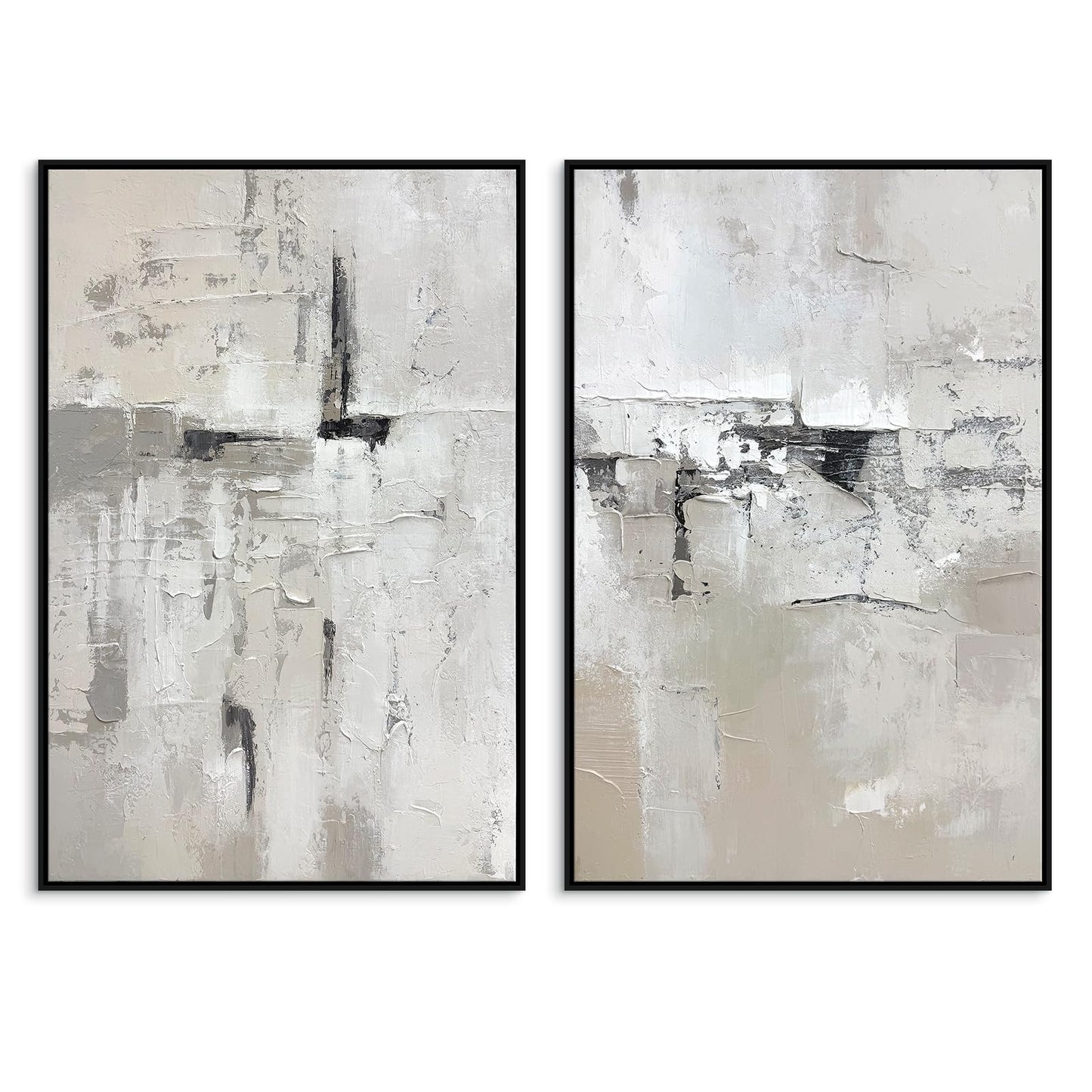 SAFERRYHOME Abstract Textured Wall Art Hand Painted, Large 3D Texture Minimalist Framed Canvas Wall Decor, Neutral Modern Gray White Painting Artwork for Home Office Living Room, 24"x36"x2