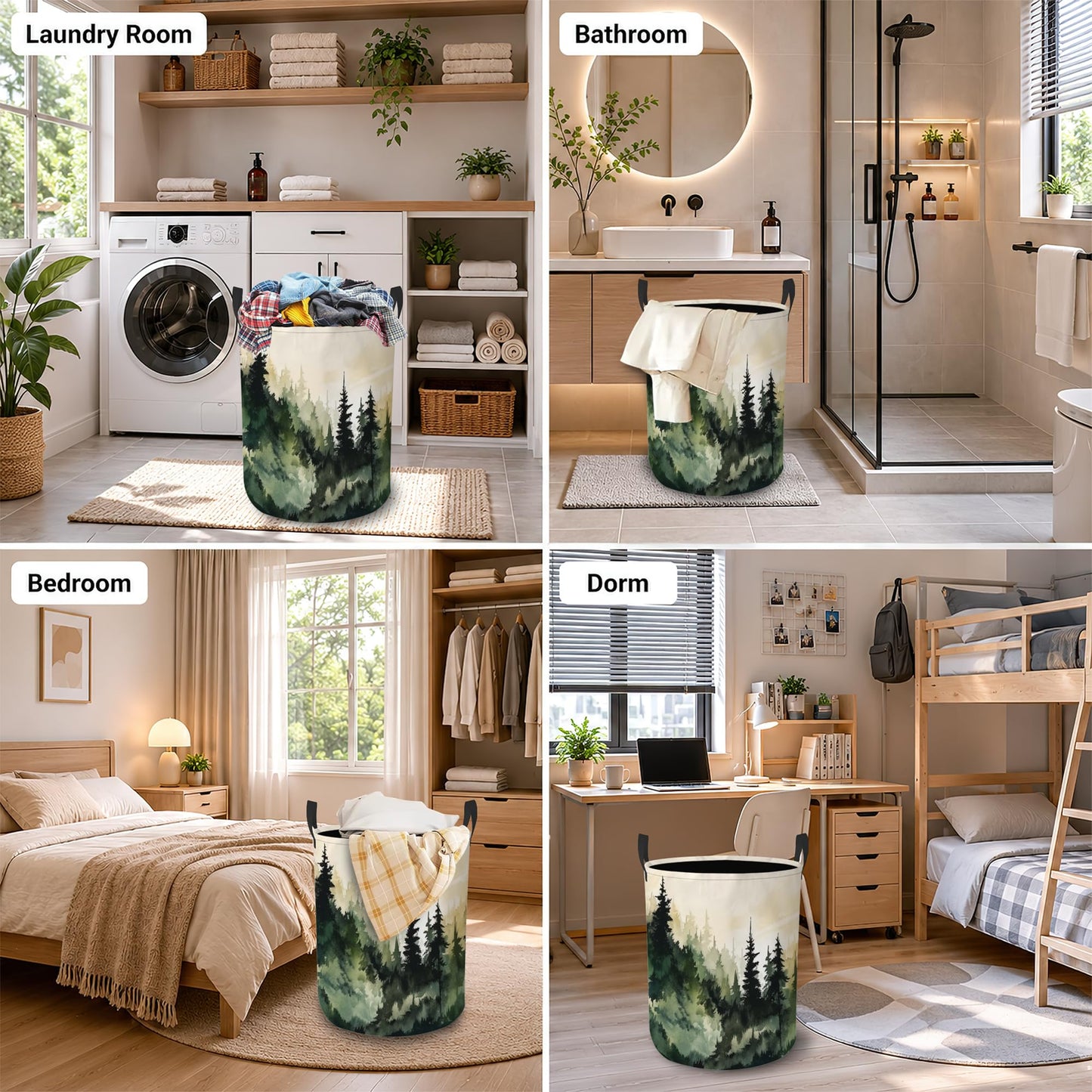 Misty Forest Laundry Basket Oxford Cloth Laundry Hamper With Handle Foldable Portable Clothes Storage Basket Storage Bag For Laundry Room/Bathroom/Bedroom/Dormitory 20.8"x16"