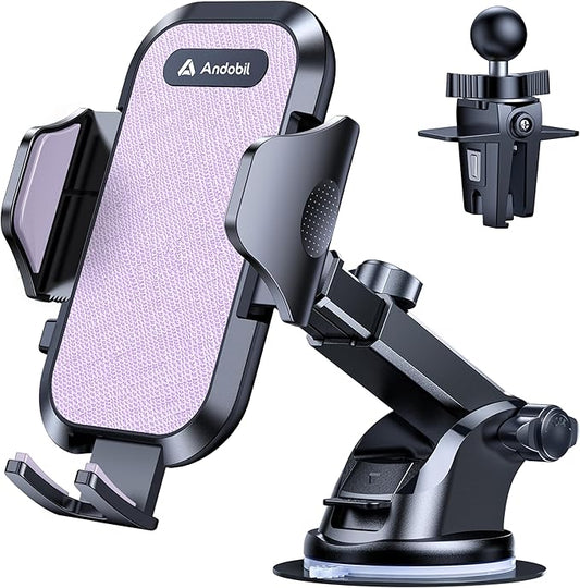 andobil Car Phone Holder, 2026 Military-Grade 89bs Strongest Suction Phone Holders for Your Car Dashboard/Windshield/Vent Easy Clamp Cellphone Holder Truck Stand for iPhone 17 16 15 Pro Max, Purple