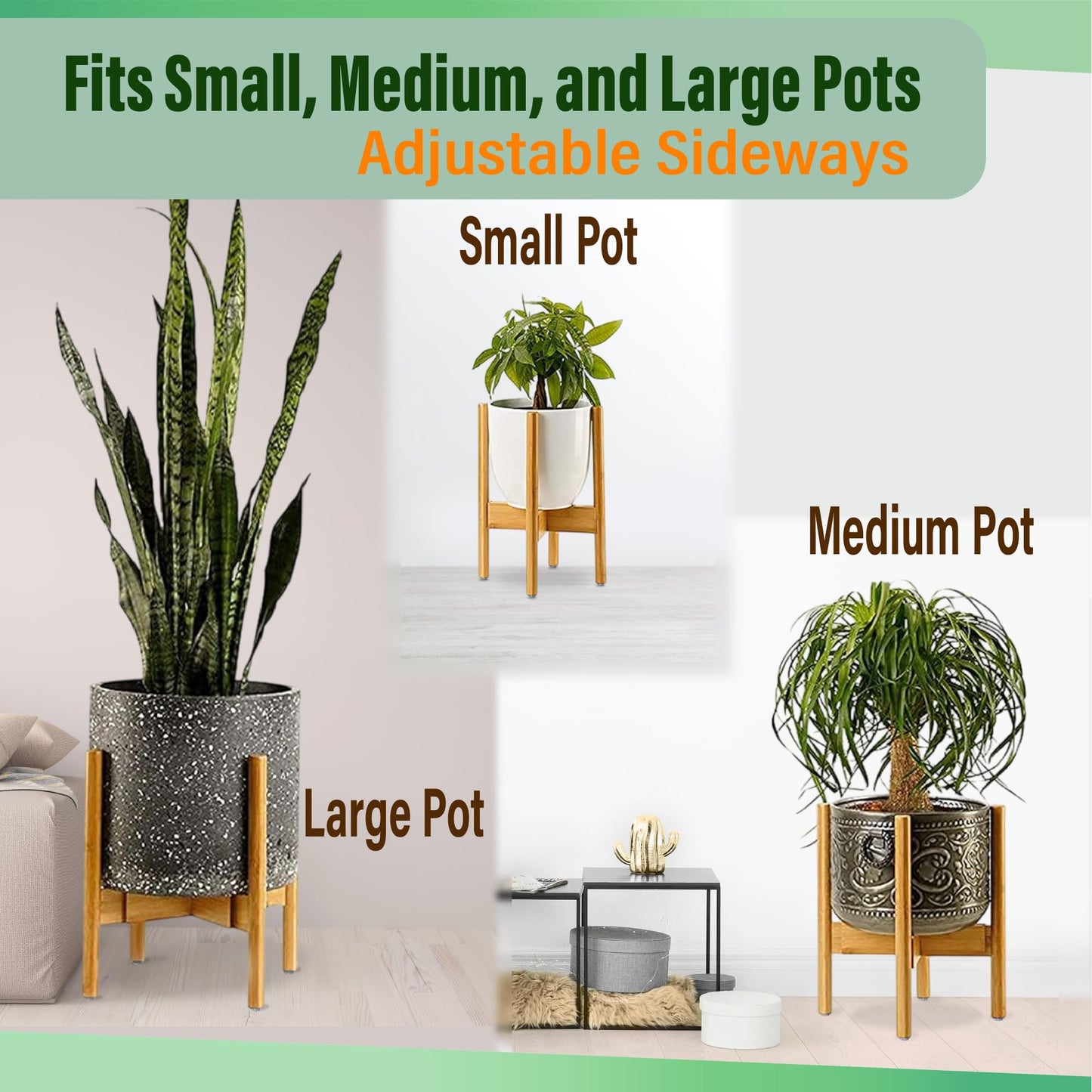 ZPirates Plant Stand for Indoor - Adjustable, Bamboo