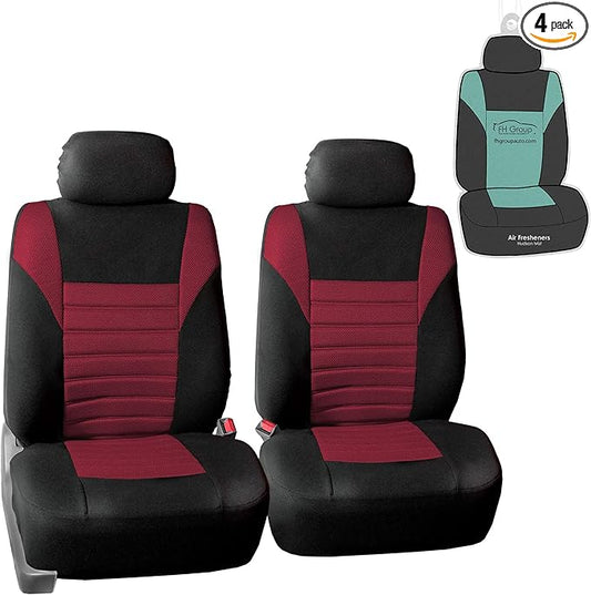 FH Group Automotive Car Seat Covers Front Set Premium 3D Air Mesh Front Seat Covers, Airbag Compatible Universal Fit Interior Accessories for Cars Trucks and SUVs - Burgundy