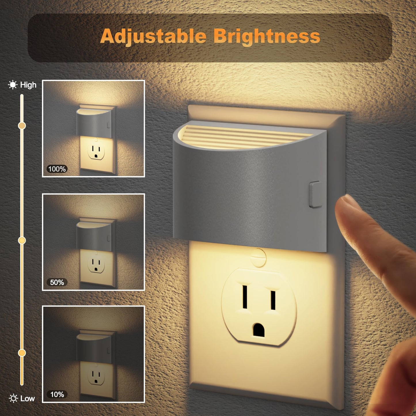 JandCase Night Light, Automatic Night Lights Plug into Wall,2 Pack Dusk to Dawn Sensor Nightlight, 3000K Soft White Brightness Adjustable Nightlight for Kids Bedroom Hallway Kitchen Decor
