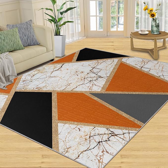 Geometric Marble Area Rugs Stone Crackle Rug Modern Abstract Marble Rug for Living Room European Medieval Geometric Rugs for Bedroom Entryway Hallway 3x4ft
