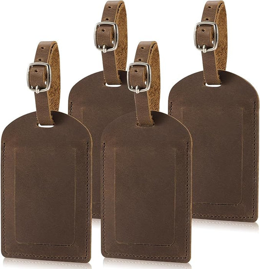Ringsun Genuine Leather Luggage Tag for Suitcases ID Tags Bag Tags for Luggage (4 Pack)