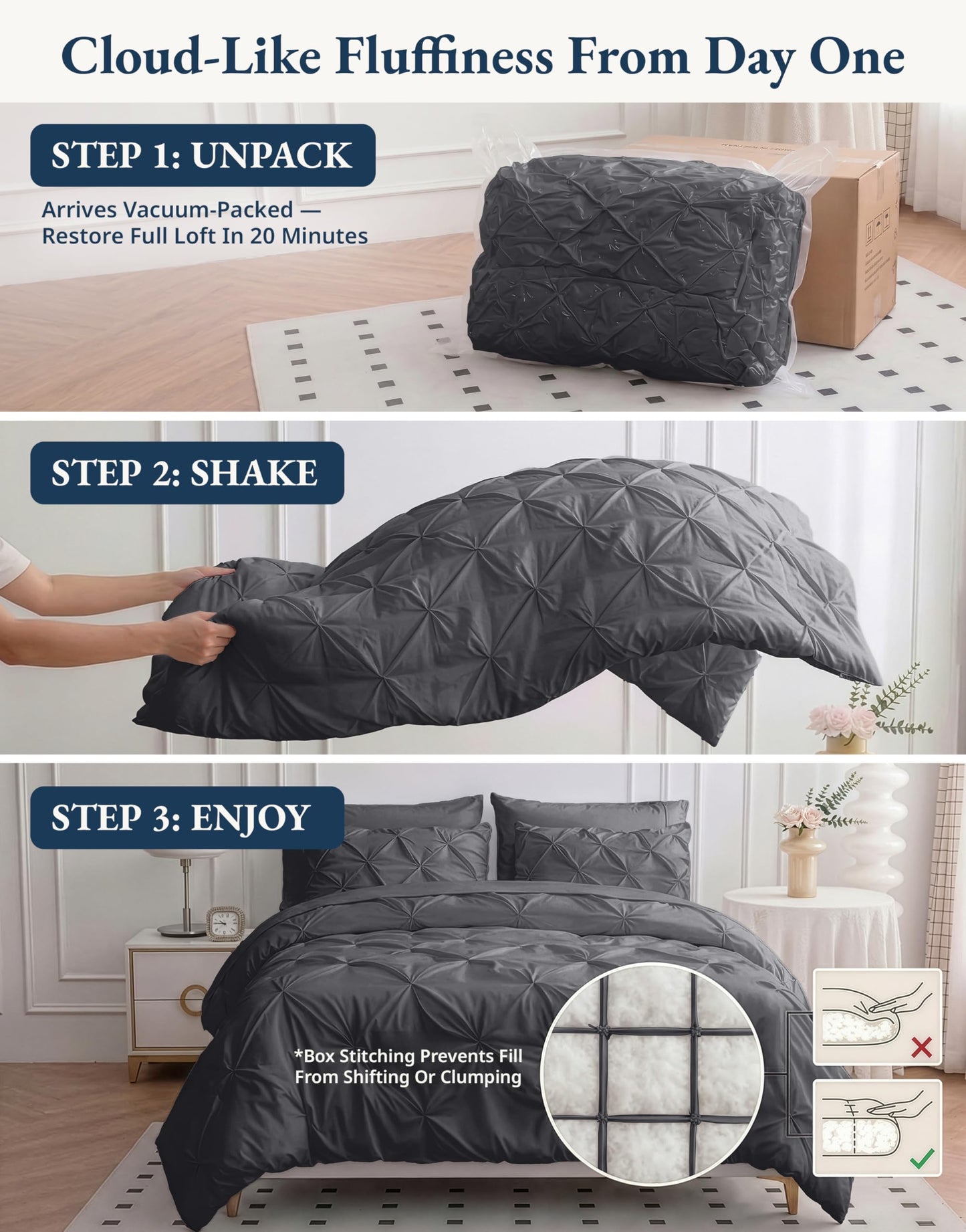 LANE LINEN Queen Comforter Set - 7 Pc Bed in a Bag, Ultra Smooth Microfiber All Season - Queen Comforter Set with Sheets, Pillowcases & Shams - Very Soft Bedding for Daily Sleep - Grey
