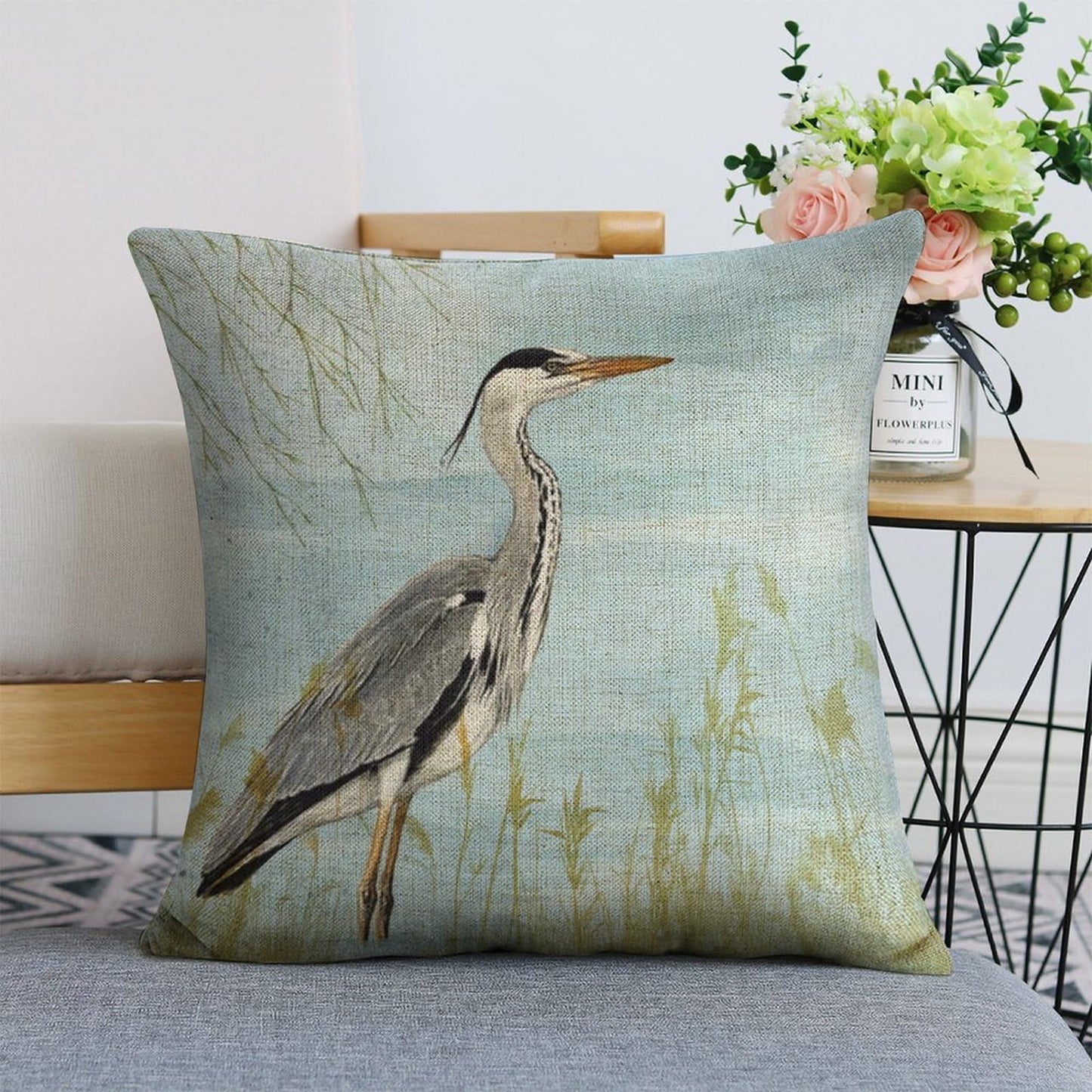 Icotoibabie Summer Gray Heron Throw Pillow Cover 18×18 Inch Linen Coastal Pillowcase, for Sofa Car Beach Bedroom Cushion Cover