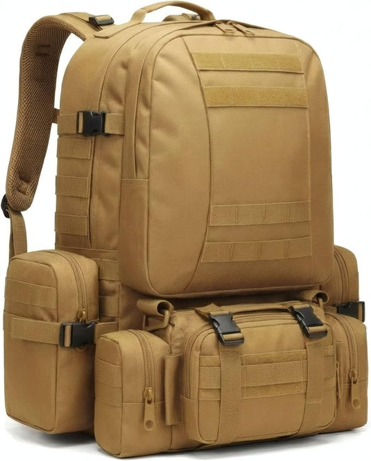 Military Tactical Backpack for Men 60L Waterproof Bug Out Bag Survival Rucksack Go Bag Emergency Molle System Army 3 Day Assault Pack for Hiking Hunting Camping Tan