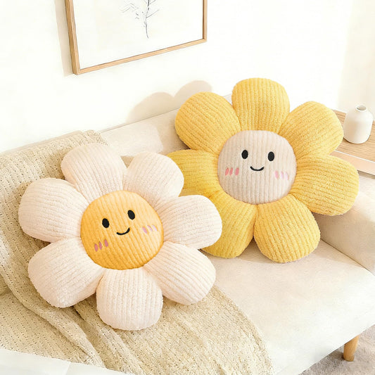 HonorHut 2 Pcs Cute Couch Pillows 17.7" Daisy Flower Pillow Decorative Flower Seat Cushion for Bedroom Living Room Sofa Decor White and Yellow
