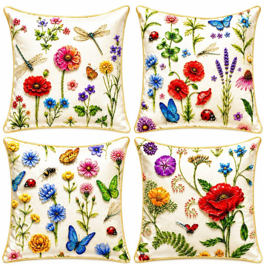 Matbutikk Rahimi Floral Throw Pillow Covers Set of 4, 18x18 Inch, Pillow Covers, Linen Cushion Covers with Hidden Zipper, Soft Decorative Farmhouse Pillow Covers for Sofa Couch Bedroom Living Room