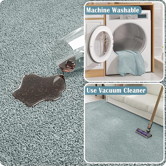 jinchan Solid Plush Area Rug 4x6 Performance Shaggy Washable Rug Indoor Soft Modern Faux Wool Cozy Non Slip Carpet for Living Room Kids Room Bedroom Dining Room Nursery Slate Blue