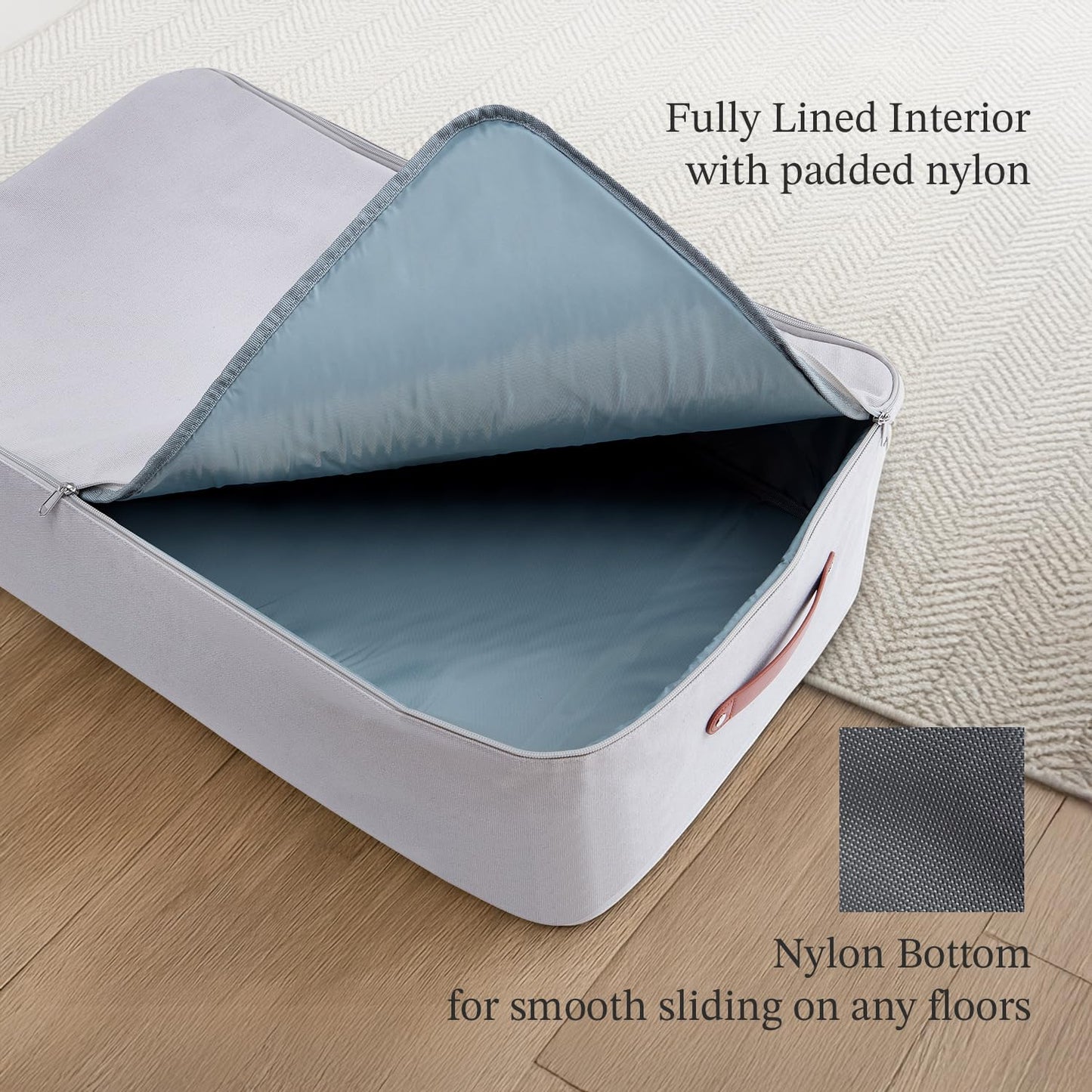 Cloncep Design Under Bed Storage Container – Foldable Underbed Storage Bin for Clothes & Bedding, Premium Canvas Storage Box with Lid, Low Profile 8″ Organizer with Handles