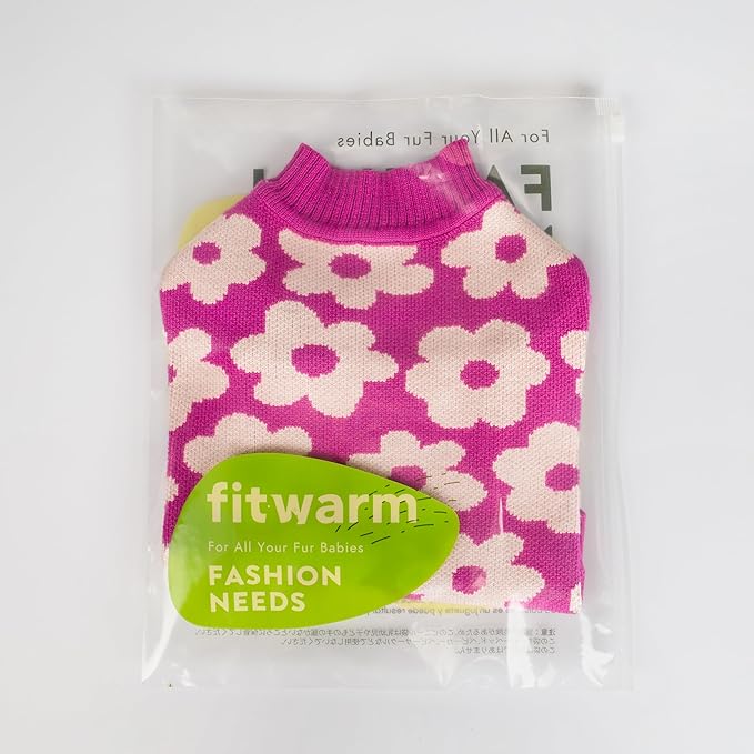 Fitwarm Floral Dog Sweater, Thermal Sweatshirt, Winter Clothes for Small Dogs Girl, Pullover Jumper, Pet Outfit, Hot Pink, White, XS