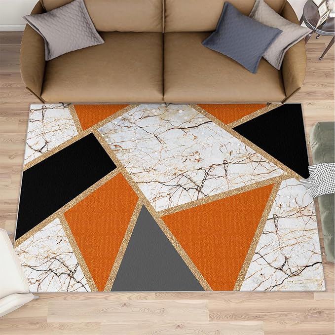 Geometric Marble Area Rugs Stone Crackle Rug Modern Abstract Marble Rug for Living Room European Medieval Geometric Rugs for Bedroom Entryway Hallway 3x4ft