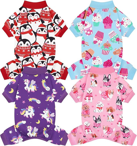 XPUDAC 4 Pack Dog Pajamas Cute Soft Dog Clothes for Small Medium Dogs Boy Girl Stretchy Pjs Jammies Outfit Puppy Onesies, X-Large